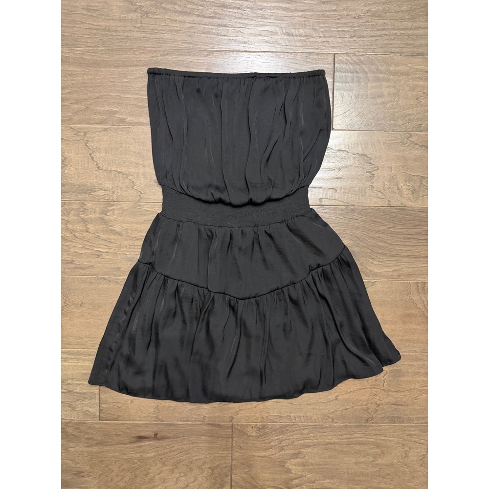 Naked Zebra Dress Womens Small Black Polyester Solid Strapless Smocked Mini